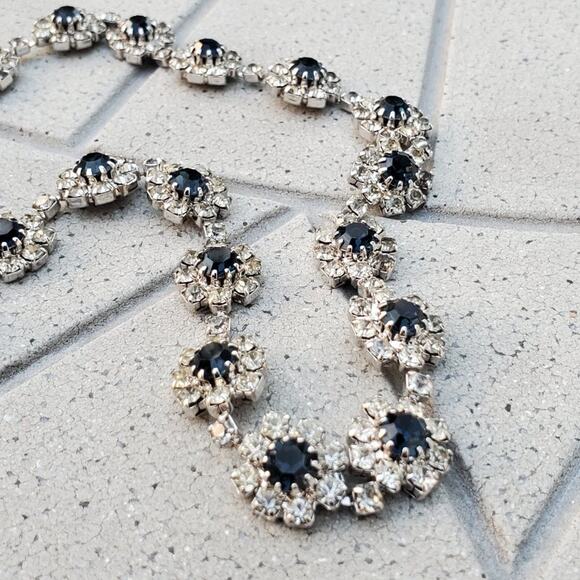 Sparkly Silver Tone Faux Sapphire & Diamond Accent Statement Necklace Vintage - Picture 5 of 8